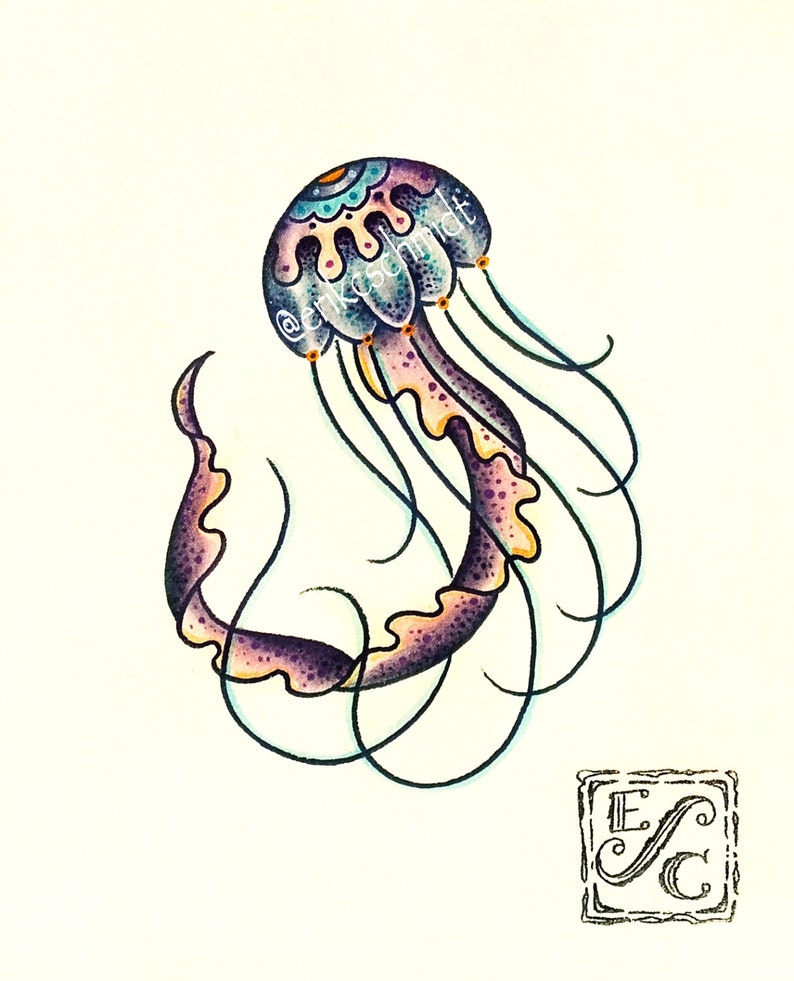 Jellyfish Giclee Print of Watercolor Painting 11x14 for the Sealife Lover. Bathroom Decor, Baby Nursery, Marine Life, Little Girls Room image 2