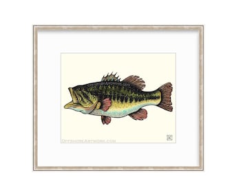 Gulping Large Mouth Bass 11"x14" Giclee Print of Watercolor Painting