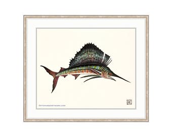 Sailfish Giclee Print of a Watercolor Painting 8"x10" for the Saltwater Angler. Deep Sea Fishing. Billfish. Offshore Fishing Charter. Trophy