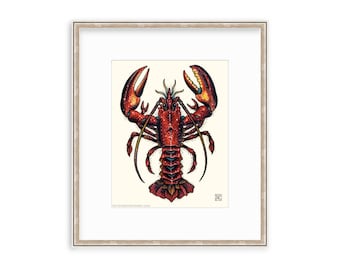 Red Lobster 11"x14" Giclee Print Of A Watercolor Painting. Perfect Summer BBQ Hostess Gift. Summer House & Beach House Art.