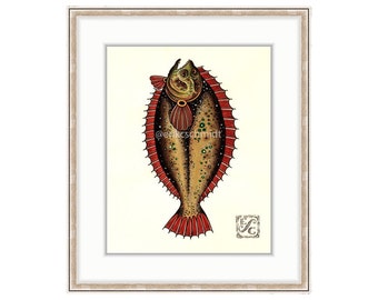 Fluke 11"x14" Giclee Print Of A Watercolor Painting For The Freshwater and Saltwater Angler. Flat Fish. Summer Flounder. Winter Flounder