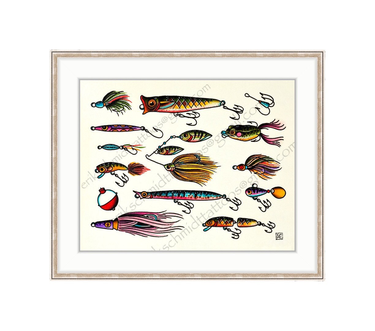 Colorful Fishing Lures 11x14 Giclee Print of A Watercolor Painting