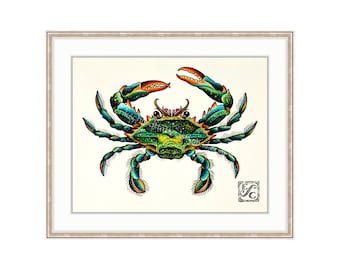 Blue Crab 11"x14" Giclee Print Of A Watercolor Painting For The Saltwater Angler Or Seafood Lover. Claws. Shellfish Print. Crabbing.