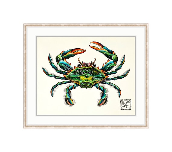 Blue Crab 11"x14" Giclee Print Of A Watercolor Painting For The Saltwater Angler Or Seafood Lover. Claws. Shellfish Print. Crabbing.