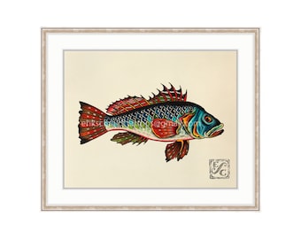 Sea Bass 11"x14" Giclee Print Of A Watercolor Painting for the Salt Water Angler.