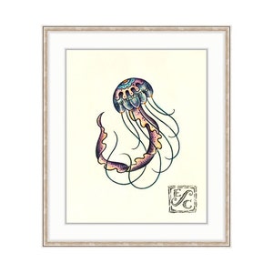 Jellyfish Giclee Print of Watercolor Painting 11x14 for the Sealife Lover. Bathroom Decor, Baby Nursery, Marine Life, Little Girls Room image 1