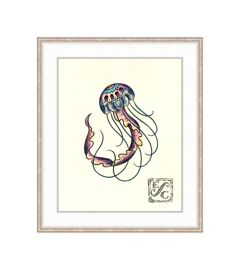 Jellyfish Giclee Print of Watercolor Painting 11x14 for the Sealife Lover. Bathroom Decor, Baby Nursery, Marine Life, Little Girls Room image 1