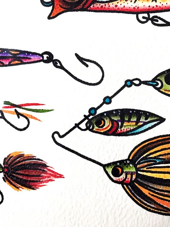Colorful Fishing Lures 11x14 Giclee Print of A Watercolor Painting. Fishing  Print for the Angler. Fish Lures. Fish Hooks. Bobber. Tackle. 