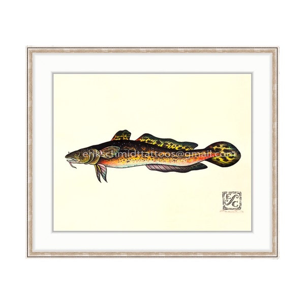 Burbot 11"x14" Giclee Print Of A Watercolor Painting For The Freshwater Angler. Bubbot, Freshwater Ling, Cone y Fish, Lingcod, Cusk, Eelpout