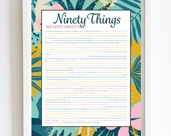 90 THINGS We Love About You Aqua Tropical DIGITAL Print; 90th Birthday; Grandmas Birthday; Friend's 90th Birthday; Mom's 90th