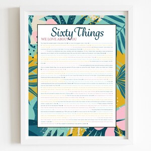 60 THINGS We Love About You Aqua Tropical DIGITAL Print; 60th Birthday; Wife&#39;s 60th Birthday; Friend&#39;s 60th Birthday; Mom&#39;s 60th