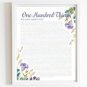 100 DINGE, die wir an dir lieben Lila Blumen DIGITAL Print; Geburtstag; Omas Geburtstag; 100.Geburtstag des Freundes; Mama wird 100