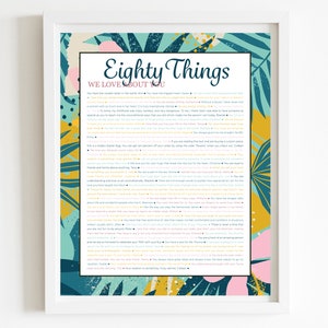 80 DINGE, die wir an dir lieben Aqua Tropical DIGITAL Print; 80er Geburtstag; Omas Geburtstag; 80. Geburtstag des Freundes; Mama ist 80er