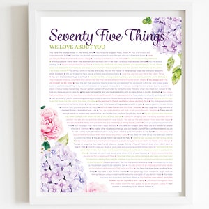 75 DINGE, die wir an dir lieben Hortensie DIGITAL Print; zum 75sten Geburtstag; Omas Geburtstag; 75. Geburtstag des Freundes; Mamas 75