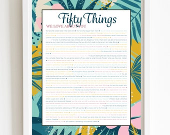 50th Birthday Gift | "50 Things We Love About You" Tropical Print (Digital)