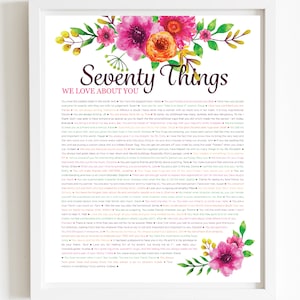 70 DINGE, die wir an dir lieben Orange Floral DIGITAL Print; 70er Jahre Geburtstag; Omas Geburtstag; 70. Geburtstag des Freundes; Mamas 70er