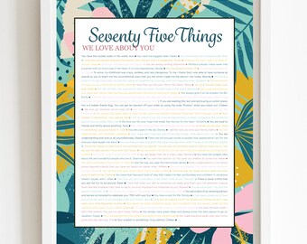 75 THINGS We Love About You Aqua Tropical DIGITAL Print; 75th Birthday; Grandmas Birthday; Friend's 75th Birthday; Mom's 75th