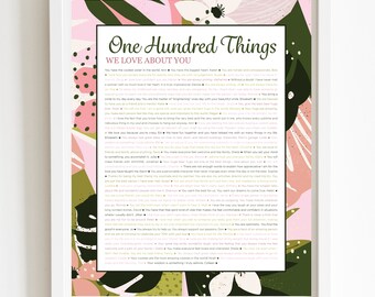 100 Things We Love About You Print | Tropical Birthday Gift (Digital)