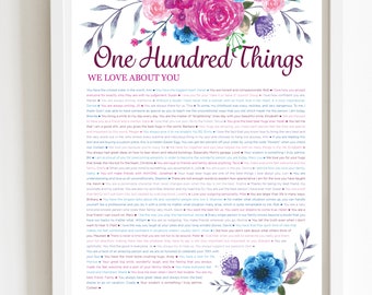 100 THINGS We Love About You Pink Floral DIGITAL Print; 100th Birthday; Grandmas Birthday; Friend's 100th Birthday; Mom's 100th