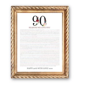 90 THINGS We Love About You Digital Print; 90th Birthday; 90th Birthday for Grandmother; Mom&#39;s 90th; 90 Reasons We Love You