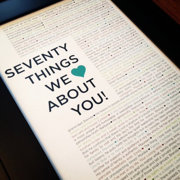 CUSTOM 70 Things We Love About You Digital Print; Birthday gifts for women; Birthday gifts for men; 70 reasons we love you