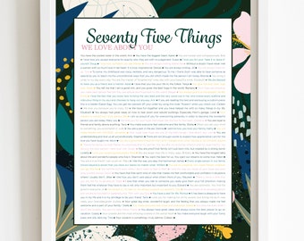 75 THINGS We Love About You Navy Tropical DIGITAL Print; 75th Birthday; Grandmas Birthday; Friend's 75th Birthday; Mom's 75th