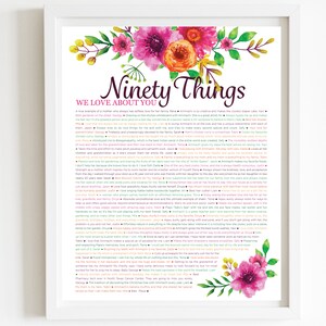 90 DINGE, die wir an dir lieben Orange Floral DIGITAL Print; 90er Jahre; Omas Geburtstag; 90. Geburtstag des Freundes; Mamas 90er