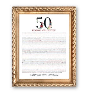 PERSONALIZADO 50 Cosas que amamos de ti; 50 cumpleaños; 50 cumpleaños de tu hermana; 50 cumpleaños de tu esposa; 50 cumpleaños de tu amiga; 50 cumpleaños de tu mamá