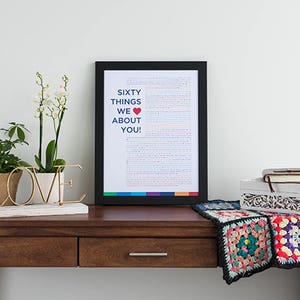 60 choses que nous aimons chez vous - Impression numérique personnalisée - Cadeau pour 60e anniversaire