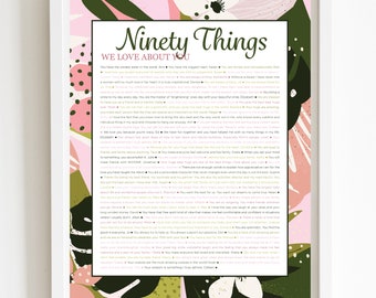 90 THINGS We Love About You Pink Tropical DIGITAL Print; 90th Birthday; Grandmas Birthday; Friend's 90th Birthday; Mom's 90th