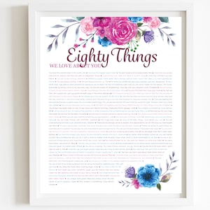 80 DINGE, die wir an dir lieben Pink Floral DIGITAL Print; 80er Geburtstag; Omas Geburtstag; 80. Geburtstag des Freundes; Mama ist 80er