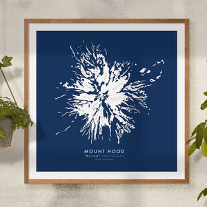 MOUNT HOOD Glaciers Map, Pacific Northwest Minimalist Cascade Mountains Map Art Prints