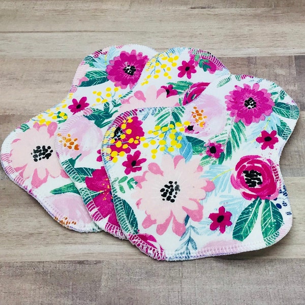 Floral Print, ORGANIC Bamboo/Cotton Reusable Cloth Pantyliner, Panty Liner, Light Incontinence, Tampon Cup Backup