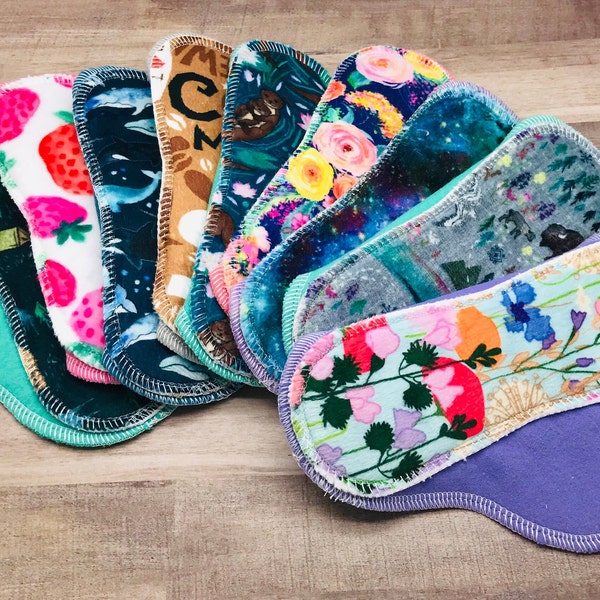 MULTIPLE PADS, 8" MINKY Light to Moderate Pads, Ready To Ship, Exposed Core, Reusable Menstrual Cloth Pad Slight Incontinence Pantyliner