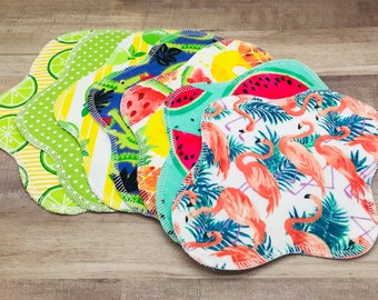 6", 7", 8" Tropical/Summer/Beach, 100% Cotton Reusable Cloth Pantyliners, Panty Liners, Variety Set, 3 Sizes, Daily Freshness