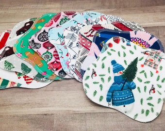 3-5-7, 7" Size, Christmas In May, Ready to Ship, Reusable Cloth Panty Liners, Pantyliners, 100% Cotton Flannel, Mixed Prints