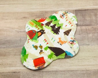 8" Flannel, READY TO SHIP, Pad With Core Reusable Menstrual Cloth Pad Slight Incontinence Pantyliner Flannel, Camping Nature