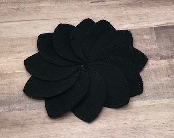 Solid Black Color, Cotton Flannel, Set of 12, READY TO SHIP, Interlabial Pads, Absorbency Boosters, Petal Pads, Labia Pads