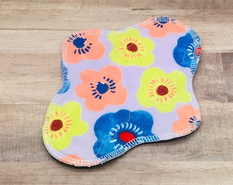 8" Flannel, READY TO SHIP, Pad With Core Reusable Menstrual Cloth Pad Slight Incontinence Pantyliner Flannel, Floral Print