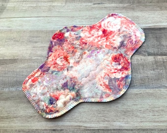 10" Heavy, Pastel Watercolor Rose Print, Reusable Cloth Pad, Mother Moon Pad