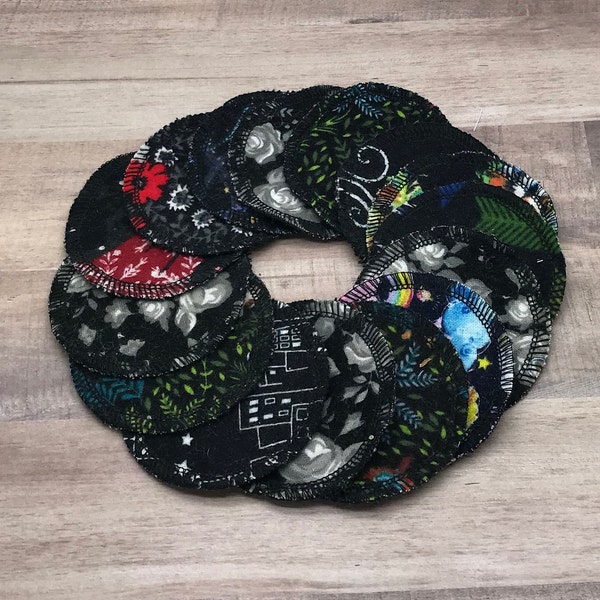 Black Mix, 15 ct Large Reusable Facial Rounds, Makeup Remover Pad Washcloth Face Scrubby Wipes, Cotton Flannel