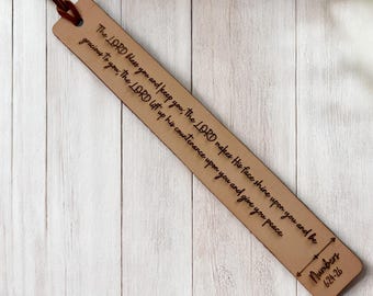 Bénédiction d'Aaron Nombres 6:24-26. Marque-page en cuir véritable. Versets bibliques personnalisés disponibles