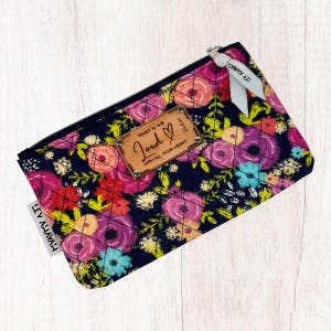 Pink Floral Quilted Christian pouch with Bible verse on genuine leather.