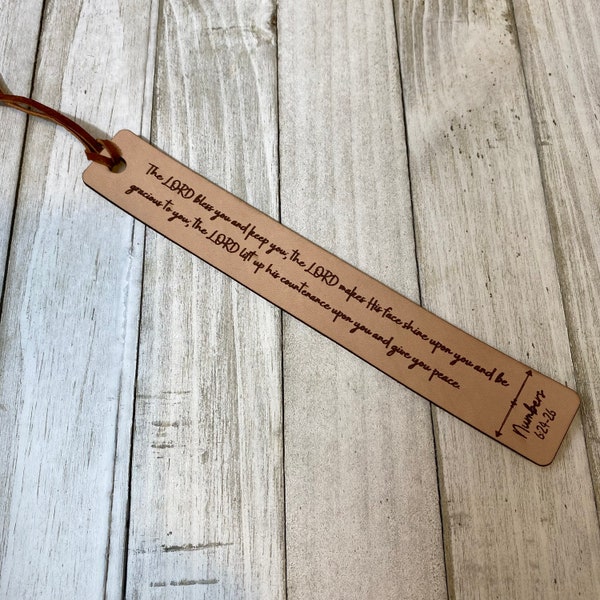 Aaronic Blessing Bible verse bookmark made in real leather. Custom Bible verses available