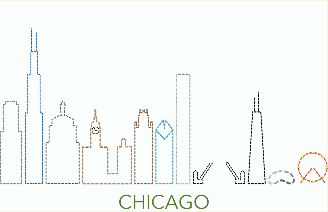 Embroidery Pattern Chicago Skyline. Personalized Gift for the Chicago
