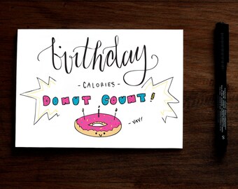 Birthday Calories Donut Count - Printable Donut Birthday Card Pun