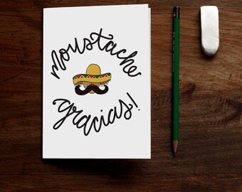 Moustache Gracias - Printable Greeting Card - Thank You Spanish Pun Muchas Gracias