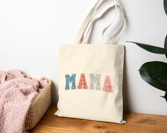 Söt mamma bomullstygkasse, mors dag-present, miljövänlig shoppingkasse, familjeutflykt, personlig presentidé, återanvändbar matkasse