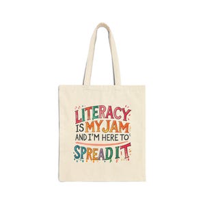 Literacy Jam Canvas Tote Bag, Book Lover Gift, Teacher Appreciation, Reading Enthusiast, Library Accessory, Book Club Swag, Bookish Gift