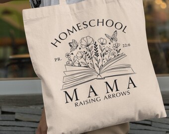 Sac fourre-tout en toile de coton pour maman élève des flèches à la maison, sac pour livre de bibliothèque, cadeau pour maman école à la maison, vie d'école à la maison, maman d'école à la maison chrétienne